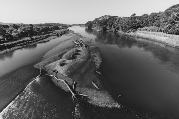 Photo de paysage en tirage limité. rivière infestée de crocodiles à Tarcoles. photo en noir et blanc. Michèle Gabet Photographie